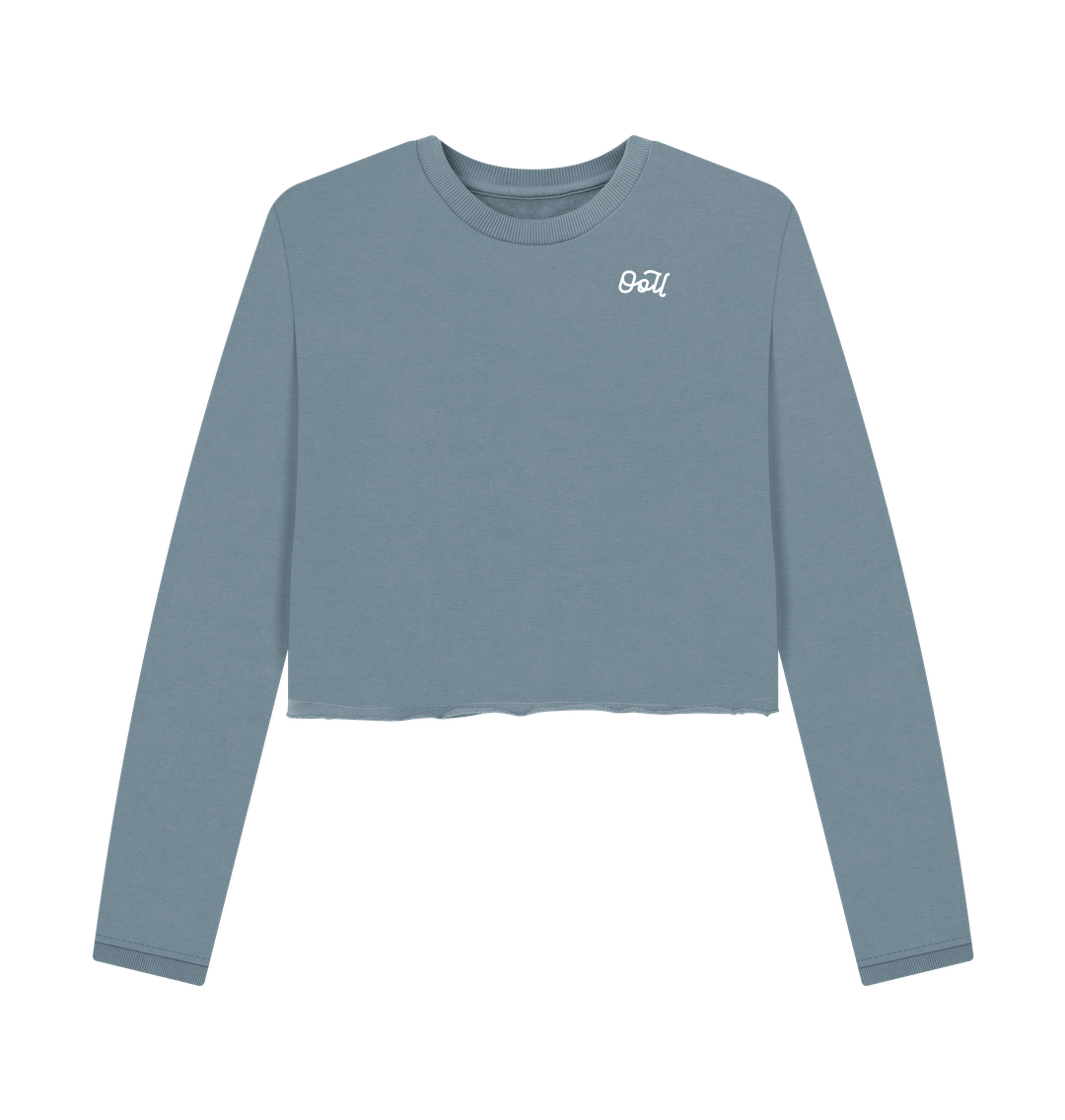 Stone Blue Printed Boxy Jumpers Front