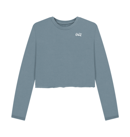 Stone Blue Printed Boxy Jumpers Front